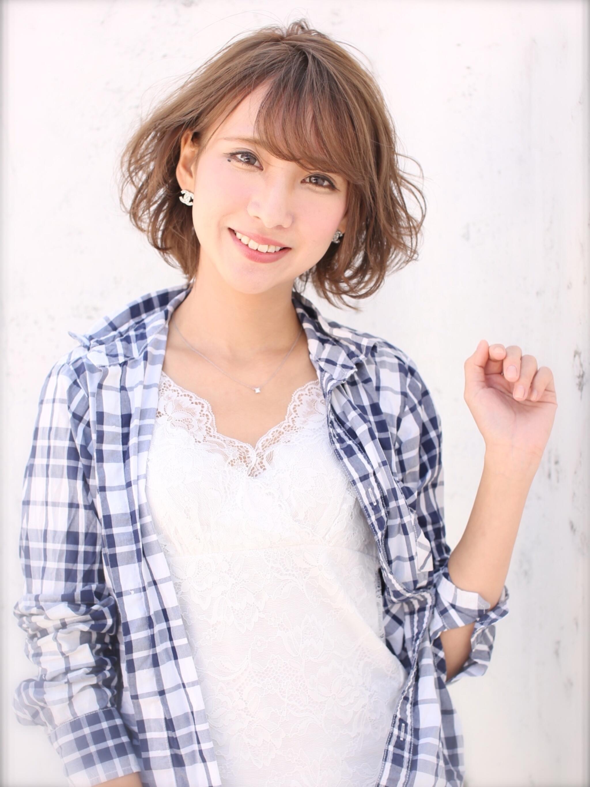 ワンカールパーマのふんわりパーマボブ