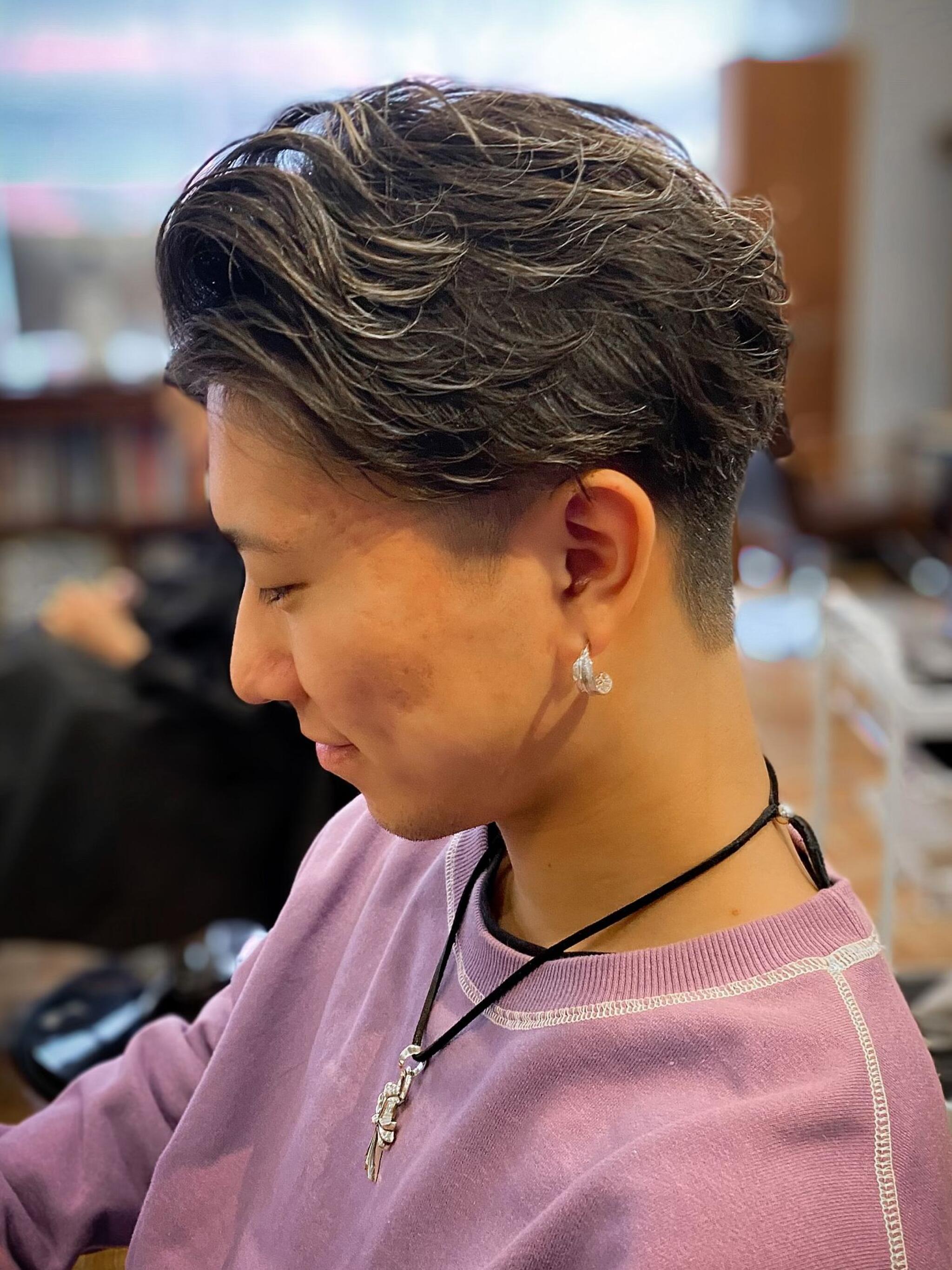 「IRIE HAIR 福岡」メンズハイライト×ワイルドアップバング×ソフトツーブロック