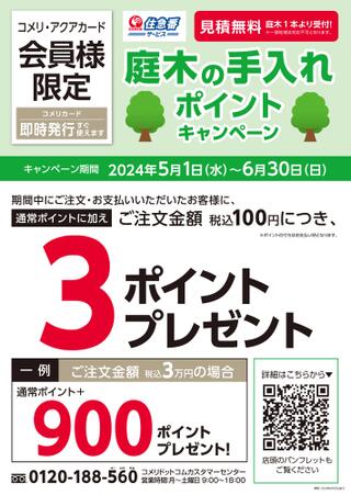 コメリハード＆グリーン富久山店のチラシ(庭木の手入れサービス　ポイントプレゼントキャンペーン)に関連する写真